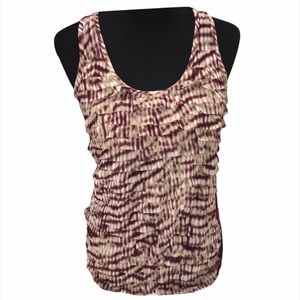 Ann Taylor Blouse Tan, White, Plum, Small